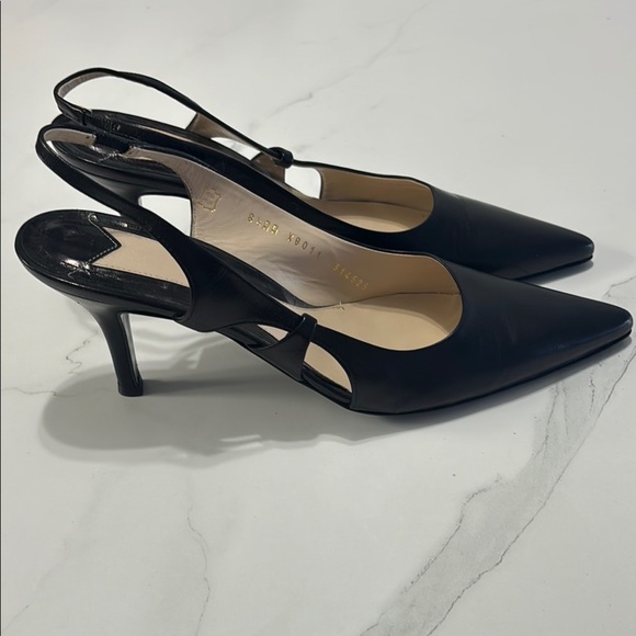 Bruno Magali Black Leather Slingback Heels with Pointed Toe - Picture 2 of 6